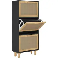 vidaXL Schoenenkast 52x25x115 cm bewerkt hout en rattan zwart