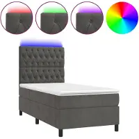 vidaXL Boxspring met matras en LED fluweel donkergrijs 90x200 cm