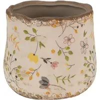 Clayre & Eef Bloempot Ø 11x10 cm Beige Geel Keramiek Bloemen Bloempot Binnen Beige Bloempot Binnen