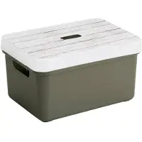 Sunware Opbergbox/mand - donkergroen - 13 liter - met deksel hout kleur - Opbergbox