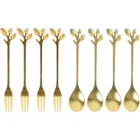 OTIX Gebaksvorkjes en Theelepeltjes - 8 stuks - Goud met Bladeren - Dessertvorkjes - Taartvorkjes - LEAF