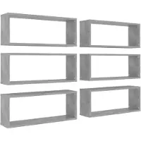 vidaXL Wandschappen kubus 6 st 60x15x23 cm bewerkt hout betongrijs