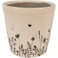 Clayre & Eef Bloempot Ø 21x20 cm Beige Zwart Keramiek Bloemen Bloempot Binnen Beige Bloempot Binnen