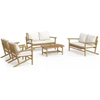 vidaXL 5-delige Loungeset met kussens bamboe crèmewit