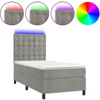 vidaXL Boxspring met matras en LED fluweel lichtgrijs 90x200 cm