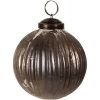 Clayre & Eef Kerstbal Ø 8x8 cm Grijs Glas Rond Kerstboomversiering Grijs Kerstboomversiering