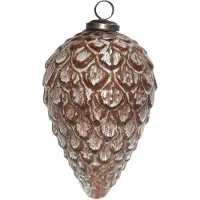 Clayre & Eef Kerstbal Ø 10 cm Bruin Wit Glas Kerstdecoratie Bruin Kerstdecoratie