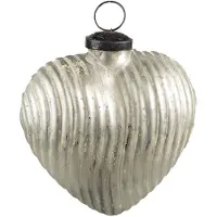 Clayre & Eef Kerstbal 11x5x12 cm Zilverkleurig Glas Hartvormig Kerstdecoratie Zilverkleurig Kerstdecoratie