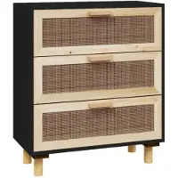 vidaXL Dressoir 60x30x70 cm massief grenen hout en rattan zwart