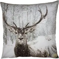 Clayre & Eef Kussenhoes 45x45 cm Bruin Wit Polyester Hert Sierkussenhoes Bruin Sierkussenhoes