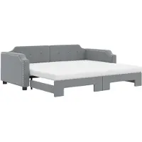 vidaXL Slaapbank onderschuifbed en matrassen 90x200 cm stof lichtgrijs