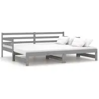 vidaXL Slaapbank uitschuifbaar massief grenenhout grijs 2x(90x200) cm