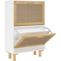 vidaXL Schoenenkast 52x25x80 cm bewerkt hout en natuurlijk rattan wit