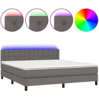 vidaXL Boxspring met matras en LED kunstleer grijs 160x200 cm