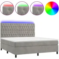 vidaXL Boxspring met matras en LED fluweel lichtgrijs 180x200 cm
