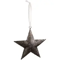 Clayre & Eef Decoratie Hanger Ster 8x8 cm Grijs Ijzer Kersthanger Grijs Kersthanger