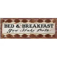 Clayre & Eef Tekstbord 36x13 cm Bruin Wit Ijzer Rechthoek Bed&Breakfast You make Both Wandbord Bruin Wandbord