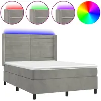 vidaXL Boxspring met matras en LED fluweel lichtgrijs 140x190 cm