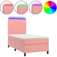 vidaXL Boxspring met matras en LED fluweel roze 90x190 cm