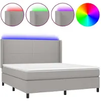 vidaXL Boxspring met matras en LED stof lichtgrijs 180x200 cm