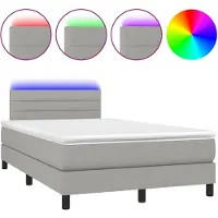 vidaXL Boxspring met matras en LED stof lichtgrijs 120x200 cm