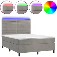 vidaXL Boxspring met matras en LED fluweel lichtgrijs 140x200 cm