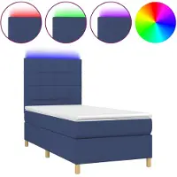 vidaXL Boxspring met matras en LED stof blauw 90x200 cm