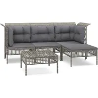 vidaXL 5-delige Loungeset met kussens poly rattan grijs