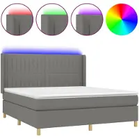vidaXL Boxspring met matras en LED stof donkergrijs 160x200 cm