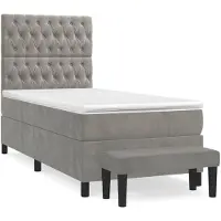 vidaXL Boxspring met matras fluweel lichtgrijs 100x200 cm