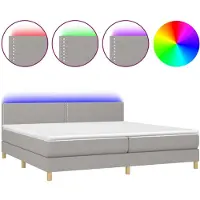 vidaXL Boxspring met matras en LED stof lichtgrijs 200x200 cm