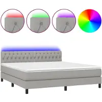 vidaXL Boxspring met matras en LED stof lichtgrijs 160x200 cm