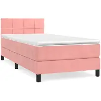 vidaXL Boxspring met matras fluweel roze 100x200 cm