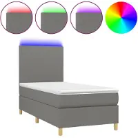 vidaXL Boxspring met matras en LED stof donkergrijs 100x200 cm