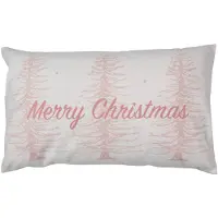Clayre & Eef Kussenhoes 30x50 cm Roze Wit Polyester Rechthoek Kerstbomen Merry Christmas Sierkussenhoes Roze