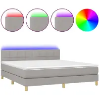 vidaXL Boxspring met matras en LED stof lichtgrijs 180x200 cm