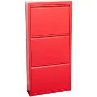 Hioshop Pisa schoenenkast rood metaal met 3 vakken.