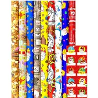 Benza Sinterklaas Cadeaupapier - Assortiment Sinterklaaspapier Inpakpapier incl. 20 Naamstickers - 300 x 70 cm - 7 rollen
