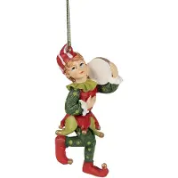 Clayre & Eef Kersthanger Elf 11 cm Rood Groen Polyresin Kerstboomversiering Rood Kerstboomversiering