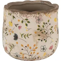 Clayre & Eef Bloempot Ø 14x12 cm Beige Geel Keramiek Bloemen Bloempot Binnen Beige Bloempot Binnen