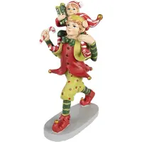 Clayre & Eef Kerstdecoratie Beeld Elf 19 cm Rood Groen Polyresin Kerstfiguren Rood Kerstfiguren
