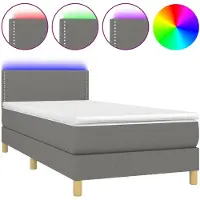 vidaXL Boxspring met matras en LED stof donkergrijs 90x200 cm