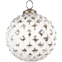 Clayre & Eef Kerstbal Ø 10 cm Wit Zilverkleurig Glas Kerstdecoratie Wit Kerstdecoratie