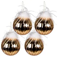 Clayre & Eef Kerstbal Set van 4 Ø 12 cm Goudkleurig Wit Glas Kerstboomversiering Goudkleurig Kerstboomversiering