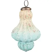Clayre & Eef Kerstbal 12 cm Turquoise Beige Glas Metaal Kerstdecoratie Turquoise Kerstdecoratie