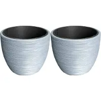 Prosperplast Plantenpot/bloempot Furu Stripes - 2x - buiten/binnen - kunststof - lichtgrijs - D40 x H40 cm - Plantenpott