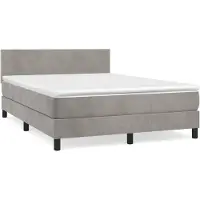 vidaXL Boxspring met matras fluweel lichtgrijs 140x200 cm