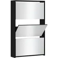 vidaXL Schoenenkast met spiegel 3-laags zwart 63x17x102,5 cm