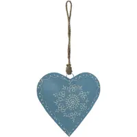 Clayre & Eef Hanger Hart 16 cm Blauw Ijzer Kersthanger Blauw Kersthanger