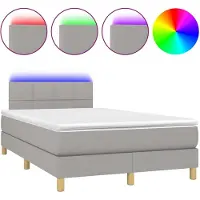 vidaXL Boxspring met matras en LED stof lichtgrijs 120x200 cm